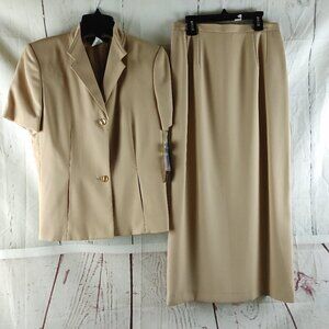 Morton Bernard Sz 8 JC Penney Tan Blouse/Skirt Outfit Set W/Pockets NWT $136